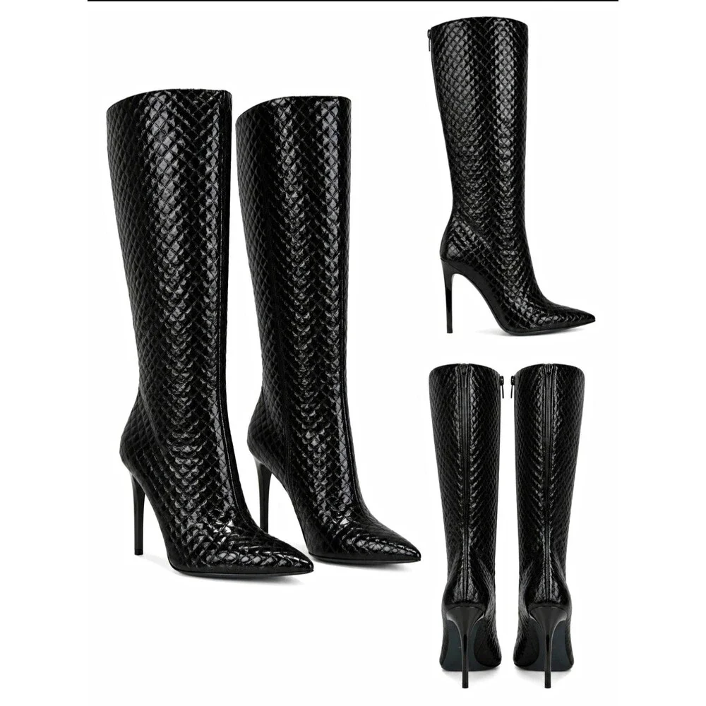 INC International Concepts Savonia Black Knee High Side Zip Boots US 9.5 M
